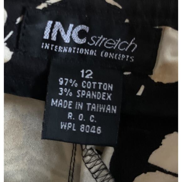 INC Black White Floral Skirt Womens Size 12 A-Line Knee Length Career Stretch - Picture 3 of 5